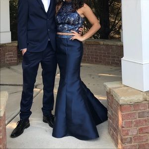 Prom Girl Navy Blue Two Piece Prom Dress